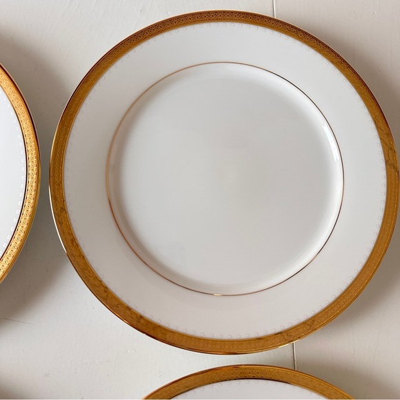 4 Noritake Dinner Plates 10" METROPOLITAN GOLD Encrusted Band China Contemporary - Picture 9 of 16